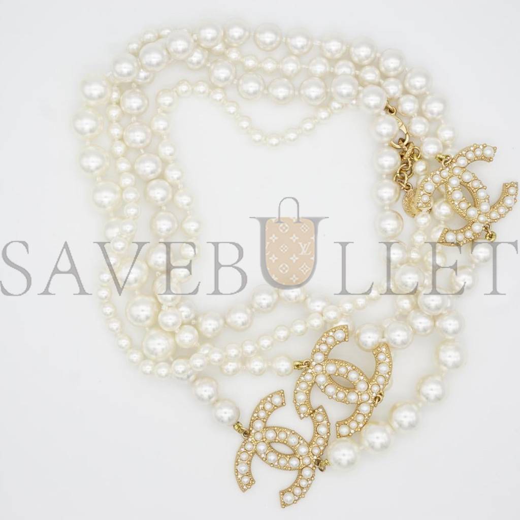 CHANEL VINTAGE EXTRA LONG PEARLS TRIO CC LOGO COCO STRANDS VERSATILE NECKLACE 3427223210282